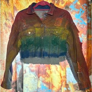 Upcycled Cropped Denim Pride Jacket Unisex W Medium/Large M Small